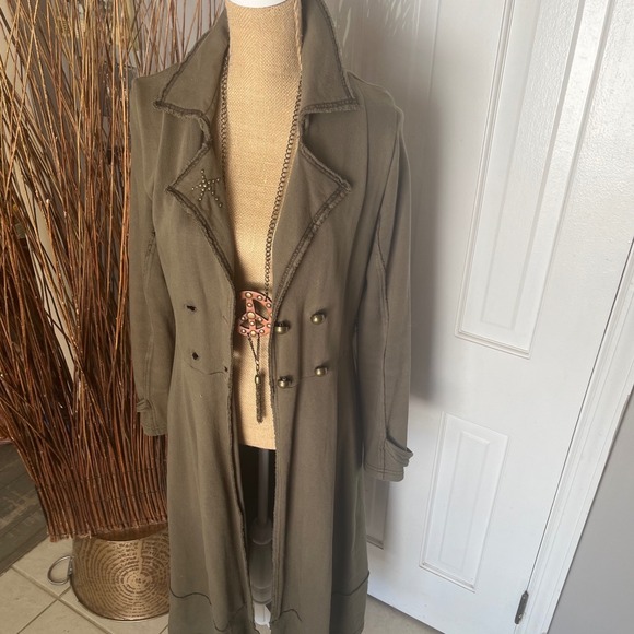 Green Dragon Trench Military Style Double Breasted Army Green Studded Star SizeL - Picture 15 of 16